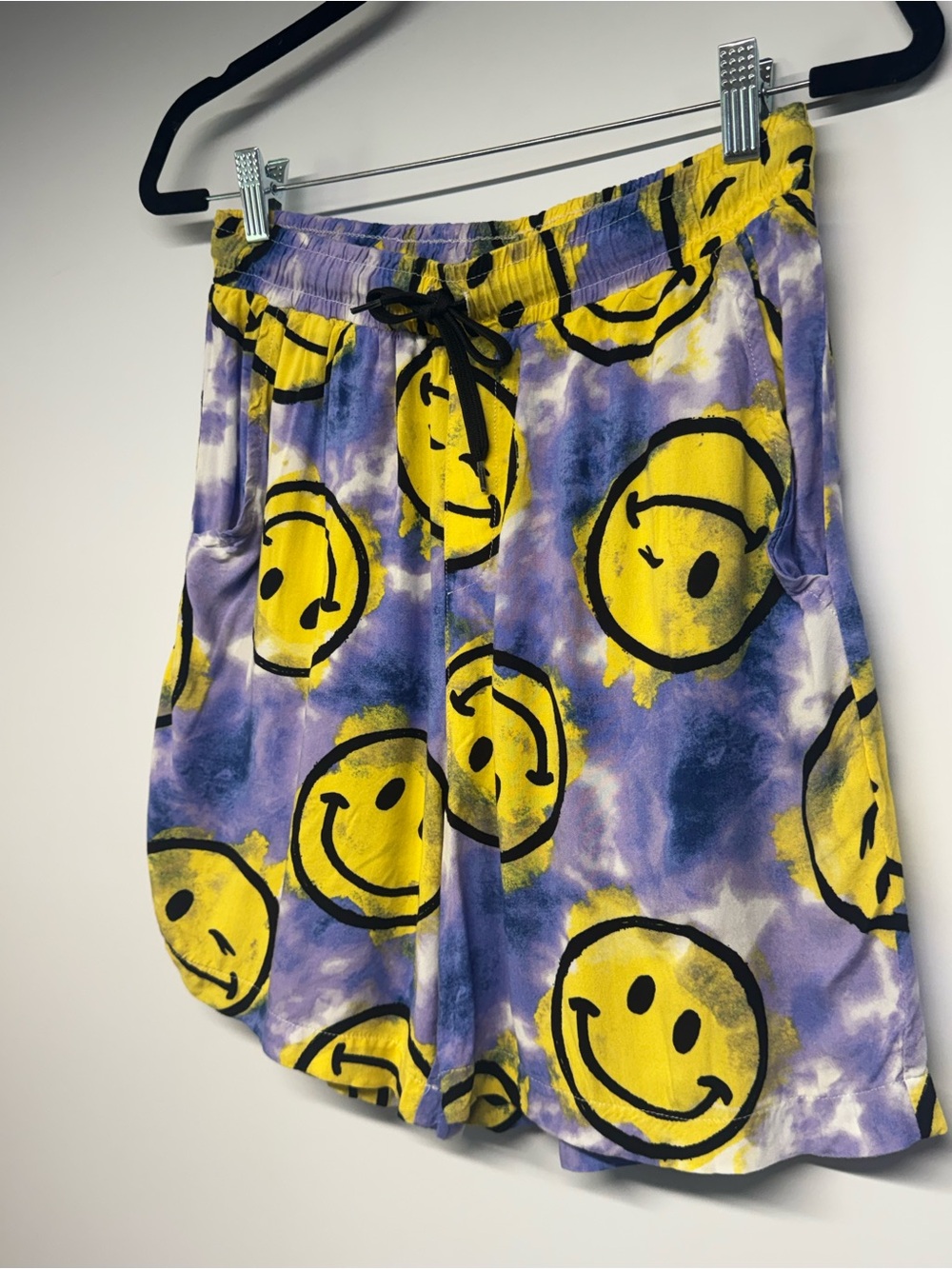 Phluid Project Smiley Face Drawstring Shorts - Yellow & Purple Small